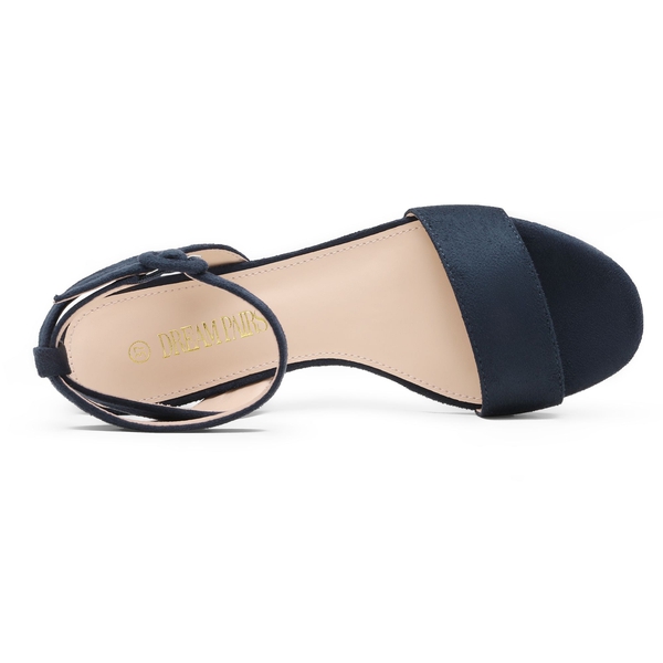 Chunky Ankle Strap Heel Sandals - NAVY SUEDE - 3
